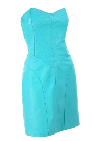 1980s Turquoise Leather Strapless Dress 4/6