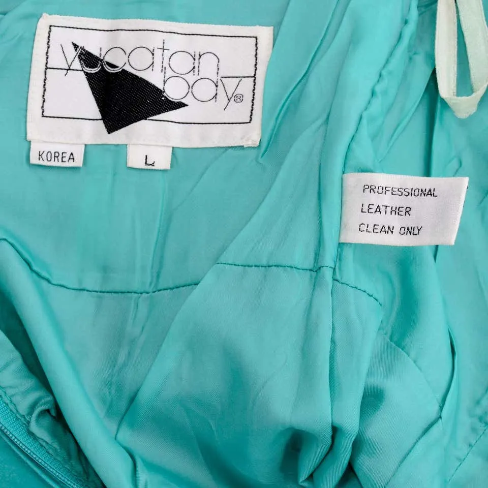 1980s Turquoise Leather Strapless Dress 4/6