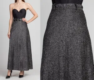 70s Silver Metallic Lurex Maxi Skirt - Extra Small, 25"