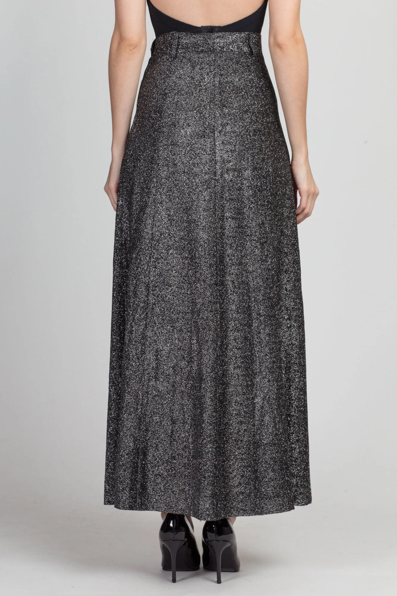 70s Silver Metallic Lurex Maxi Skirt - Extra Small, 25"