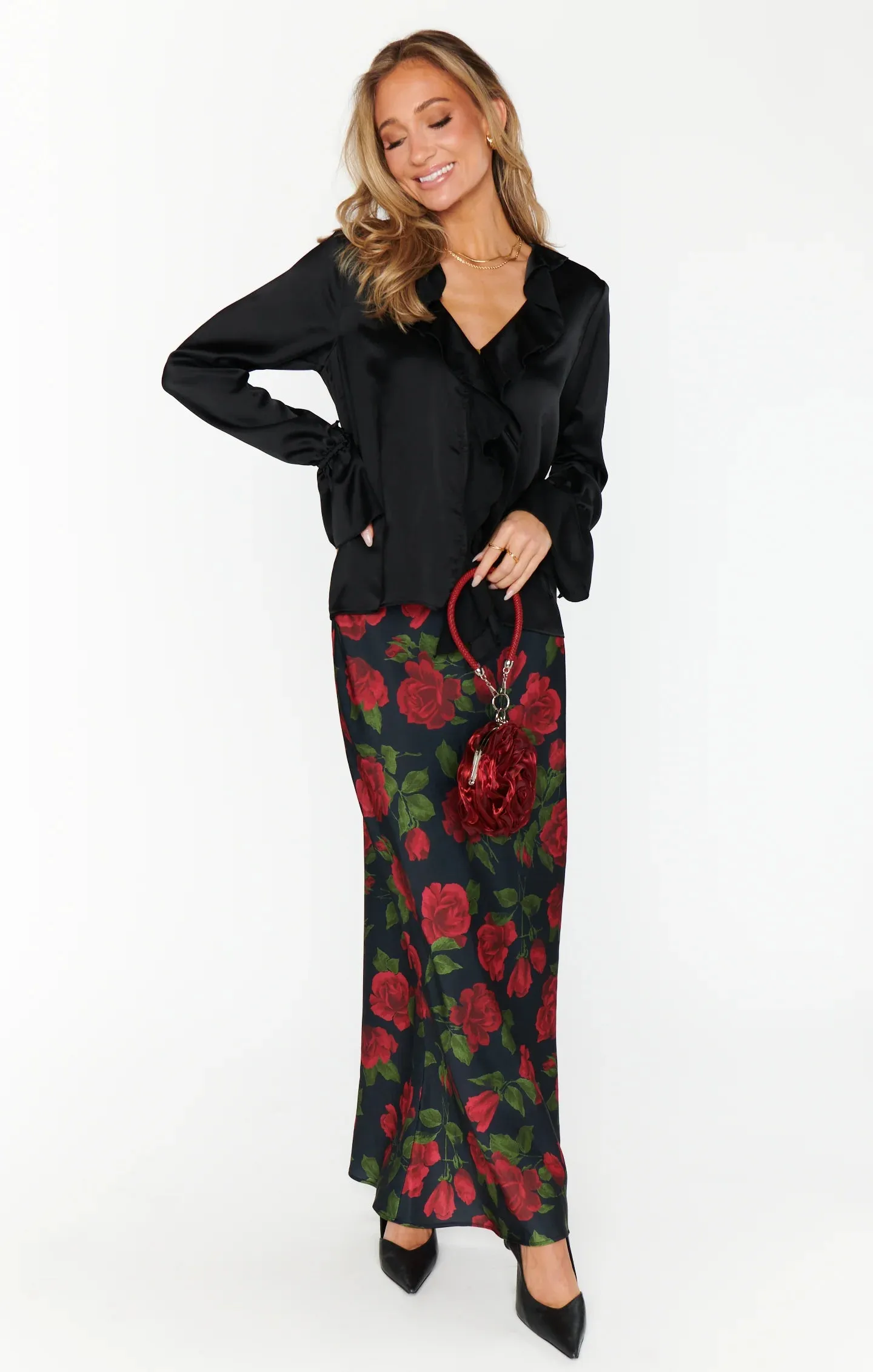 Adela Ruffle Top-Blk