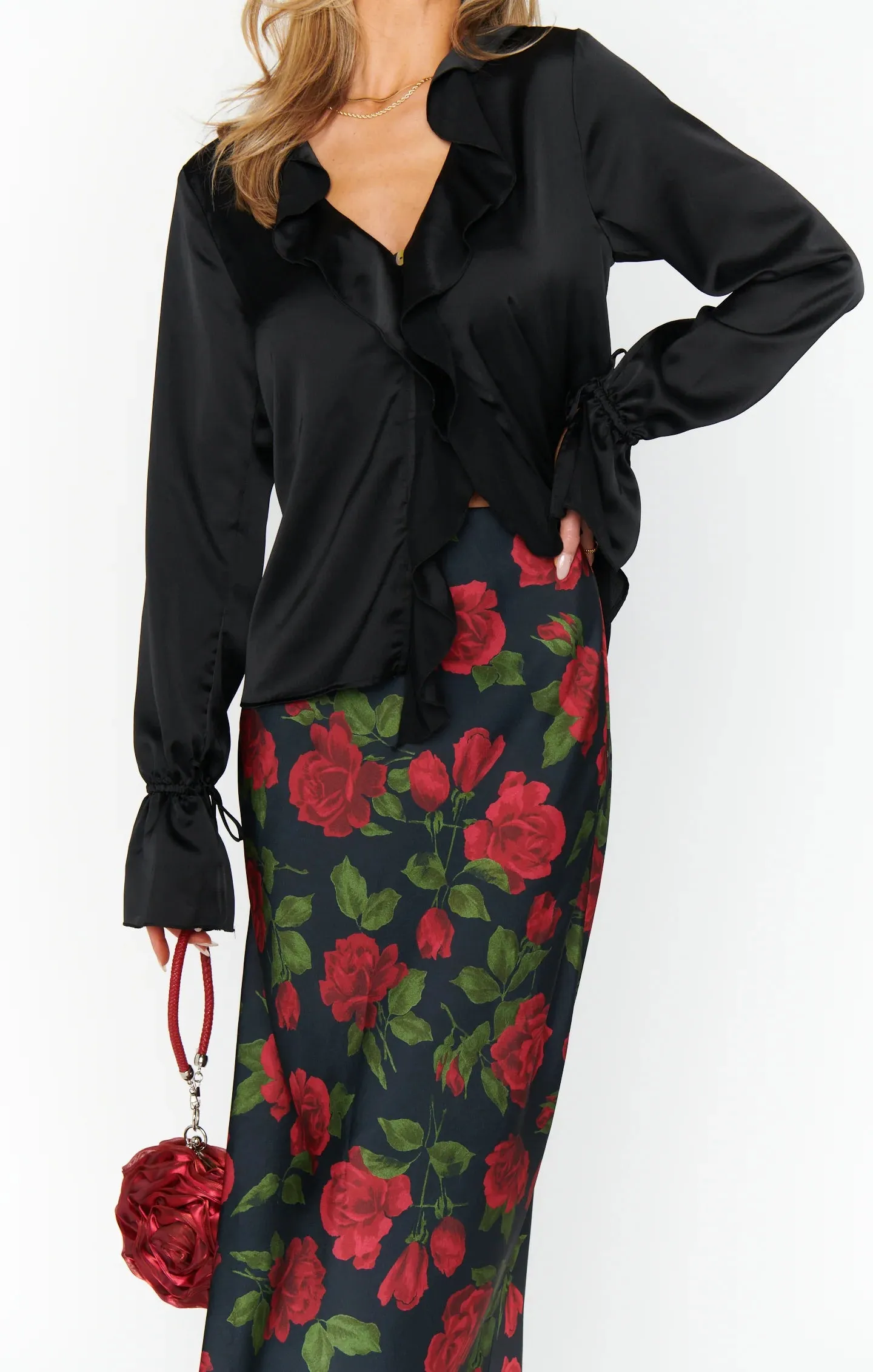 Adela Ruffle Top-Blk