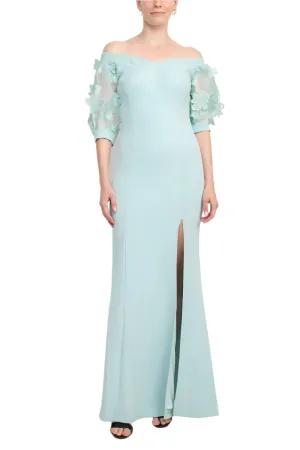 Alberto Makali V-Neck Short Embellished Lace Sleeve Zipper Back Bodycon Slit Side Scuba Dress
