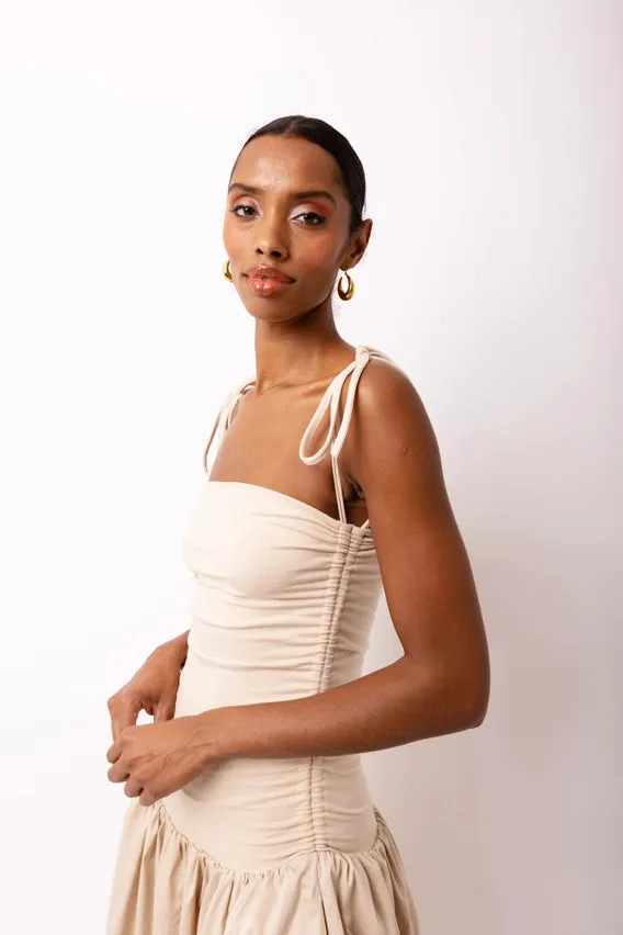 Alexa Beige Puffball Dress
