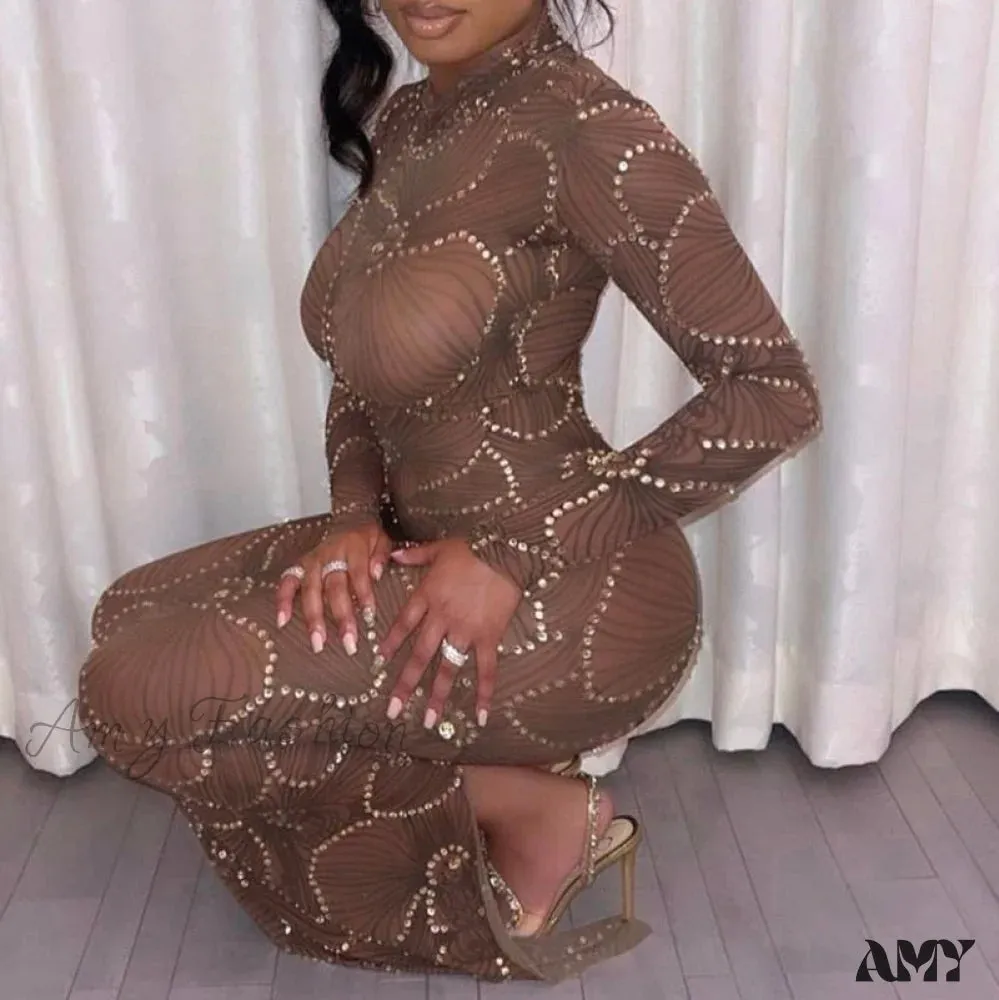 Amy Fashion - Club Bodycon See Through Long Dress