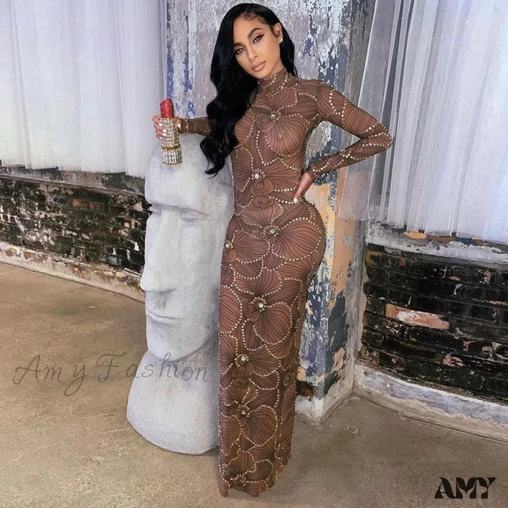 Amy Fashion - Club Bodycon See Through Long Dress