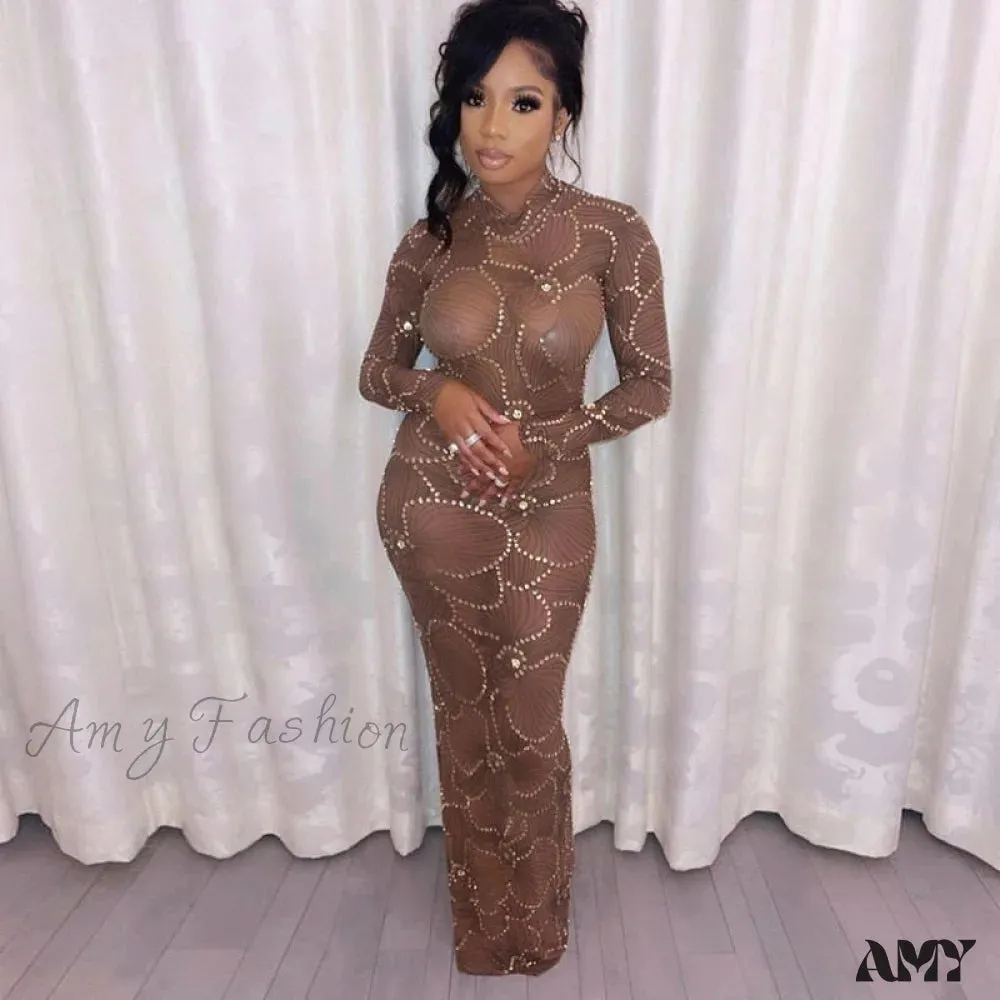 Amy Fashion - Club Bodycon See Through Long Dress
