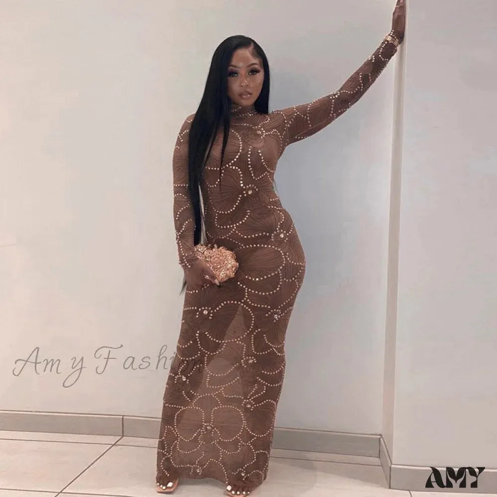 Amy Fashion - Club Bodycon See Through Long Dress