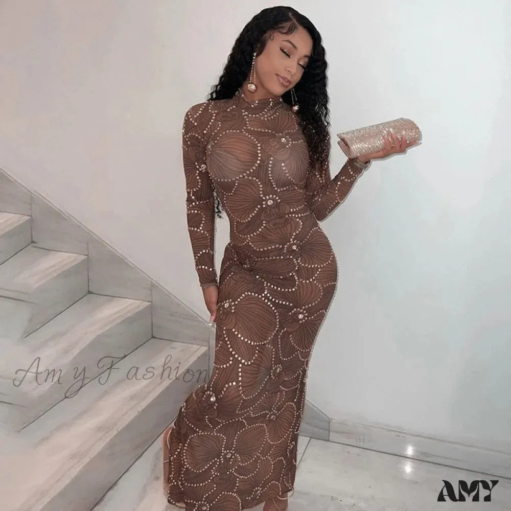 Amy Fashion - Club Bodycon See Through Long Dress
