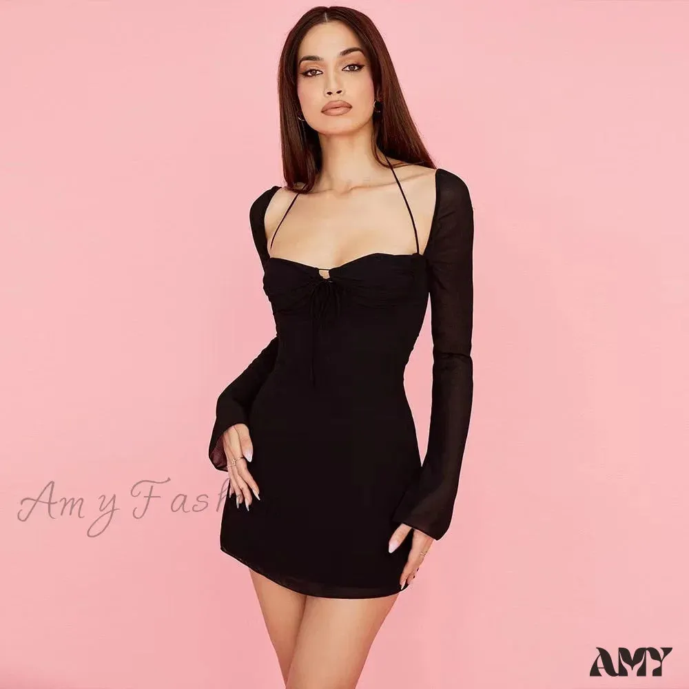 Amy Fashion - Sexy Hollow Out Long Sleeve Elegant Bodycon Dresses