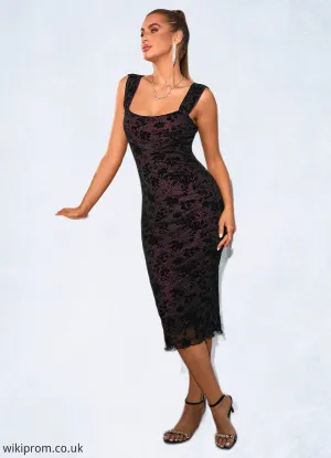 Angel Floral Print Square Sexy Bodycon Cotton Blends Midi Dresses SWKP0022435