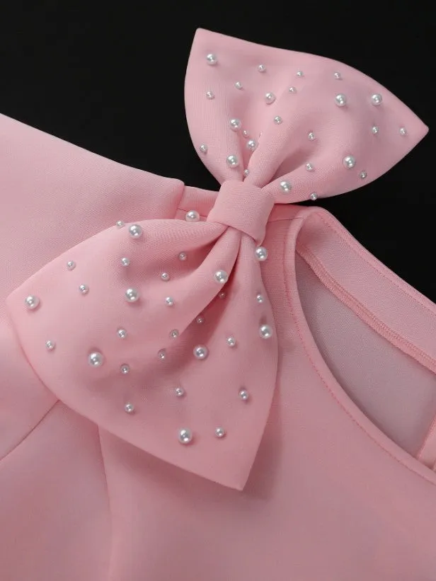 AOMEIDRESS O Neck Dress Bowtie Beading Short Sleeves Peplum Bodycon