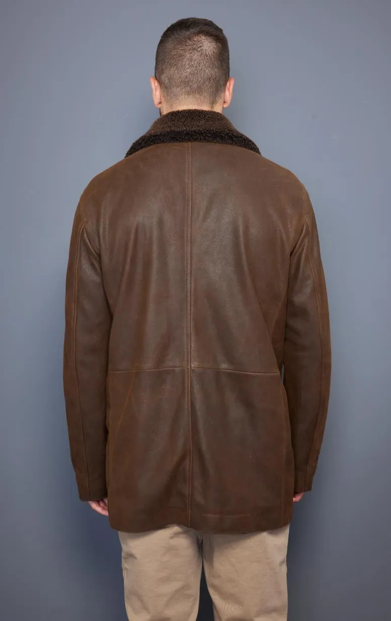 Barrington's - Men's Leather Jacket with Shearling Collar