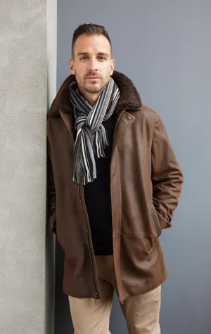 Barrington's - Men's Leather Jacket with Shearling Collar
