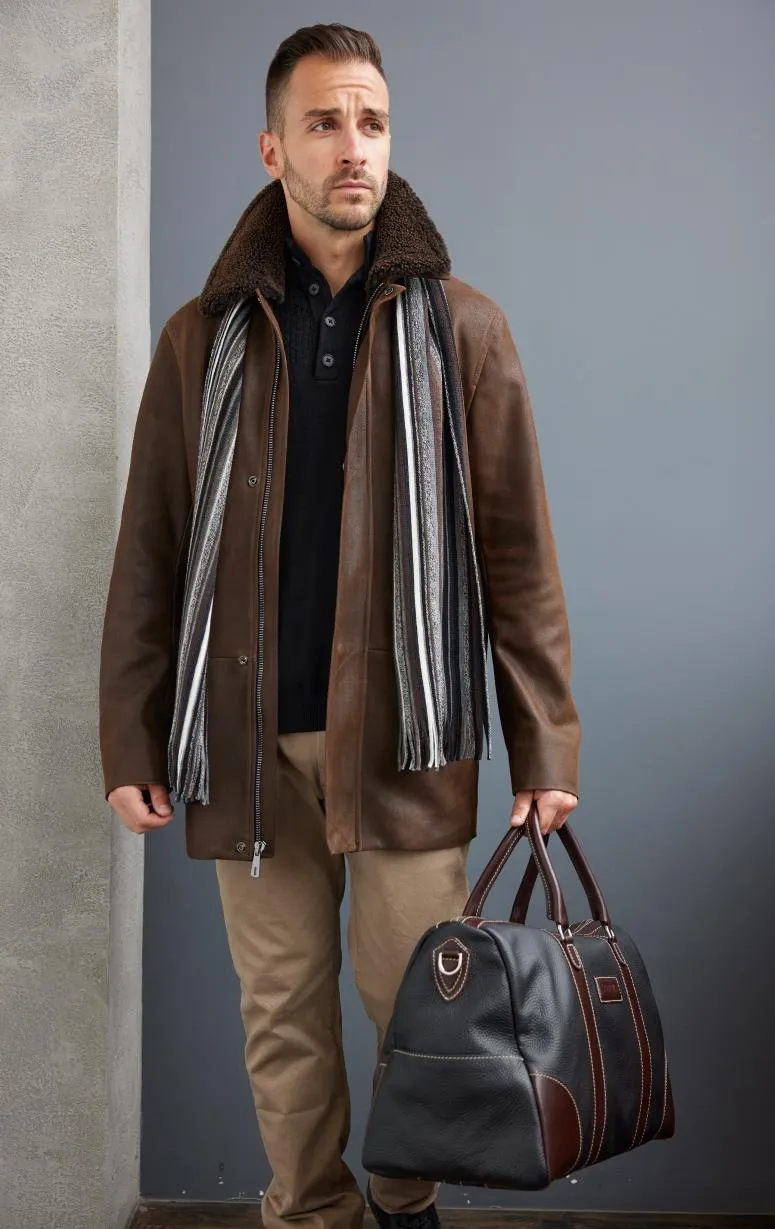 Barrington's - Men's Leather Jacket with Shearling Collar