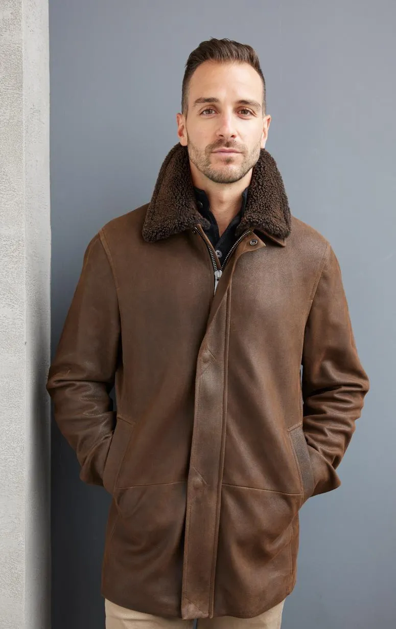 Barrington's - Men's Leather Jacket with Shearling Collar