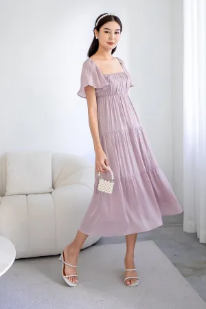 BELLE FLUTTERS SHIMMERY MIDAXI IN MAUVE PINK