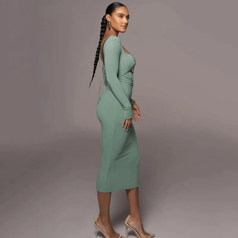 BerriesJam - Sexy Bandage Hollow Out Bodycon Long Sleeve Dress