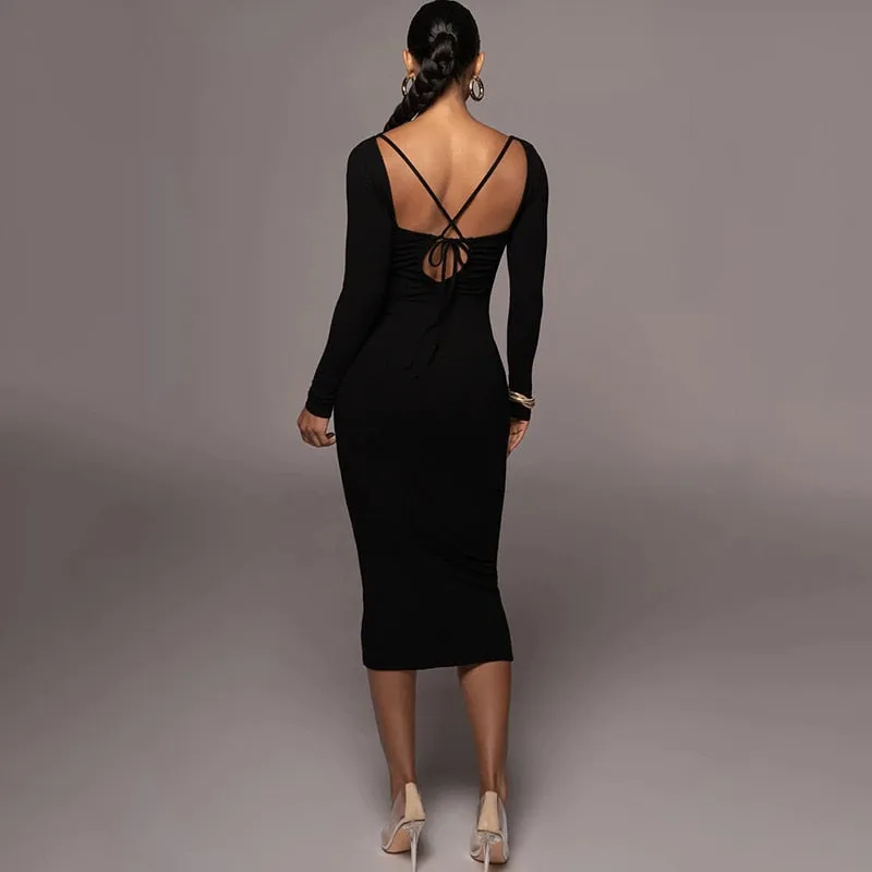 BerriesJam - Sexy Bandage Hollow Out Bodycon Long Sleeve Dress