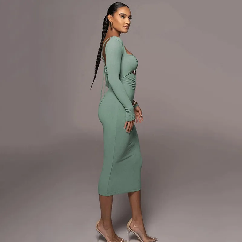 BerriesJam - Sexy Bandage Hollow Out Bodycon Long Sleeve Dress