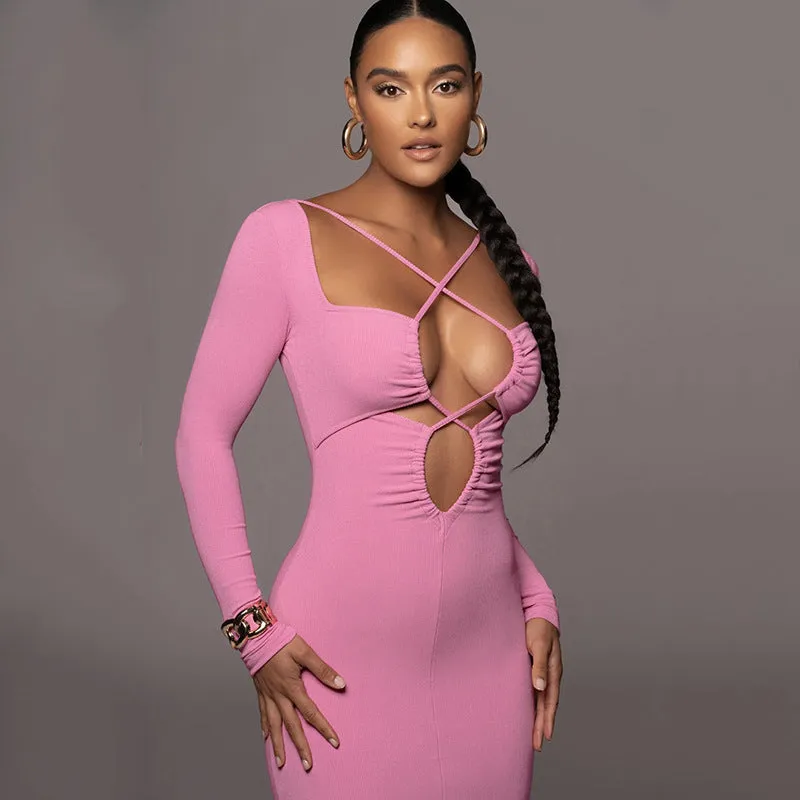 BerriesJam - Sexy Bandage Hollow Out Bodycon Long Sleeve Dress