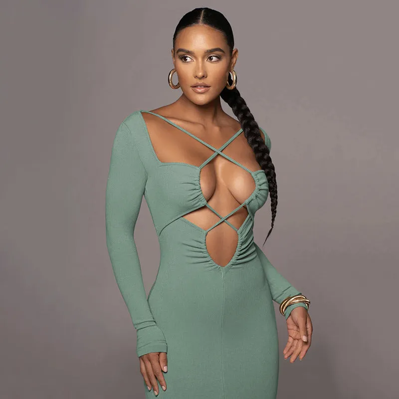 BerriesJam - Sexy Bandage Hollow Out Bodycon Long Sleeve Dress