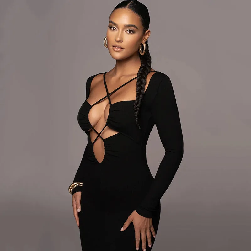 BerriesJam - Sexy Bandage Hollow Out Bodycon Long Sleeve Dress