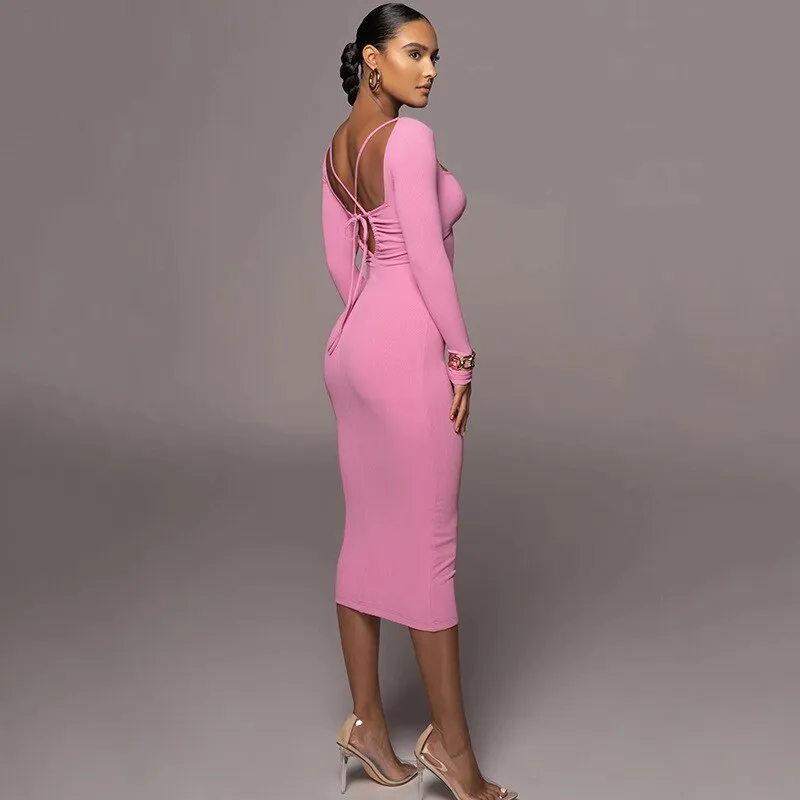 BerriesJam - Sexy Bandage Hollow Out Bodycon Long Sleeve Dress