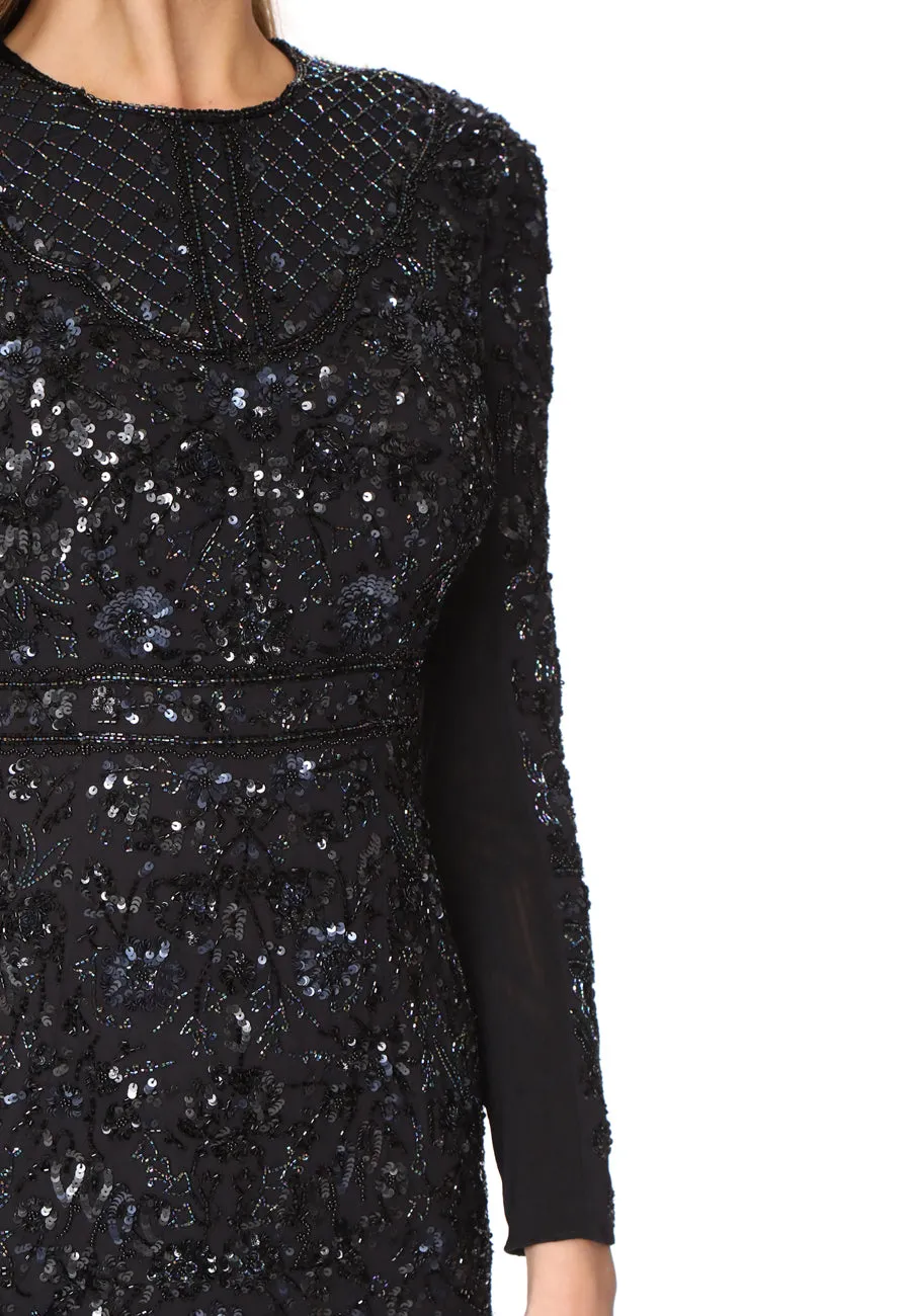 Black Midnight Lace Sequins Embellished Mini Dress (UK 8)