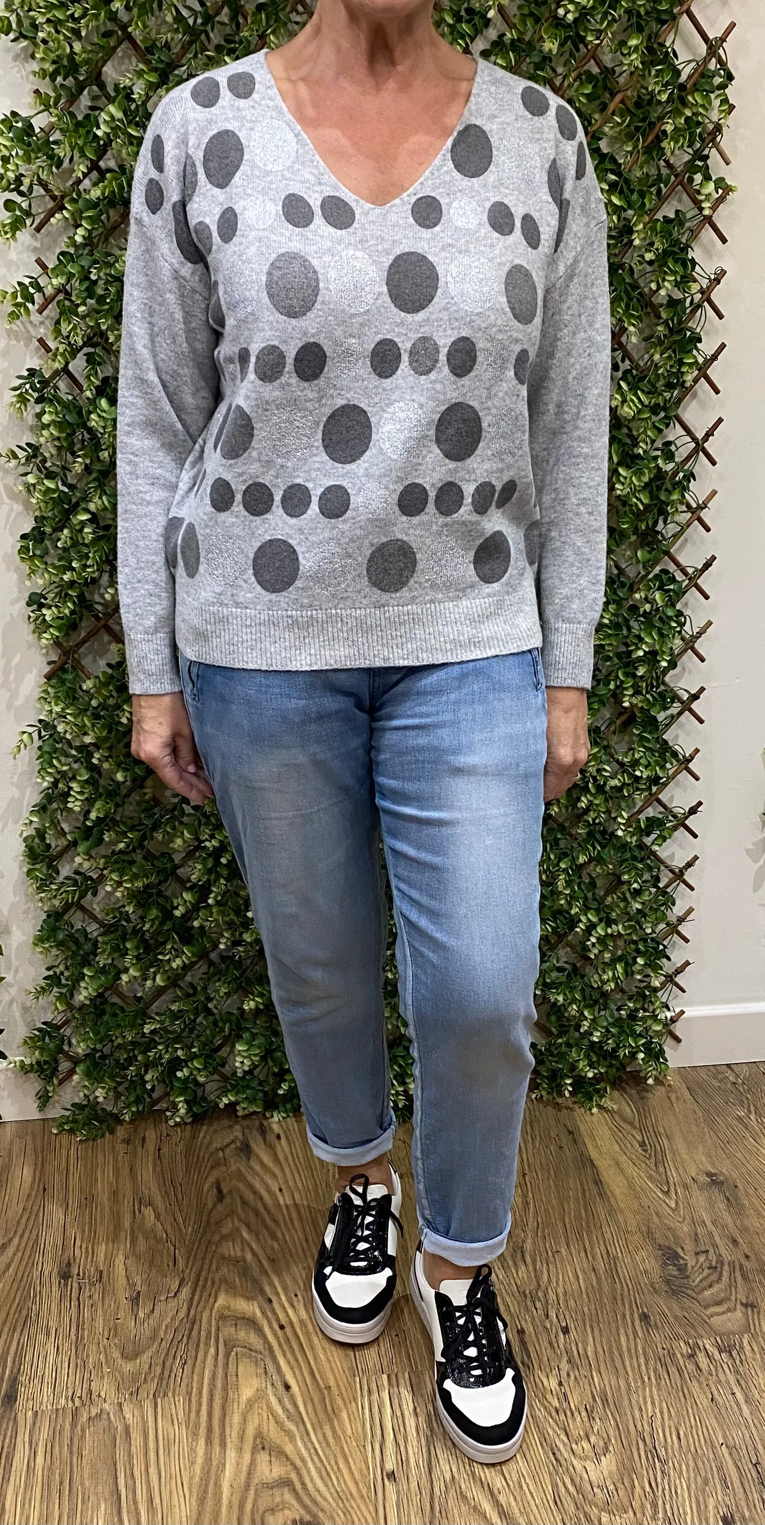 Black V-Neck Spotty Jumper