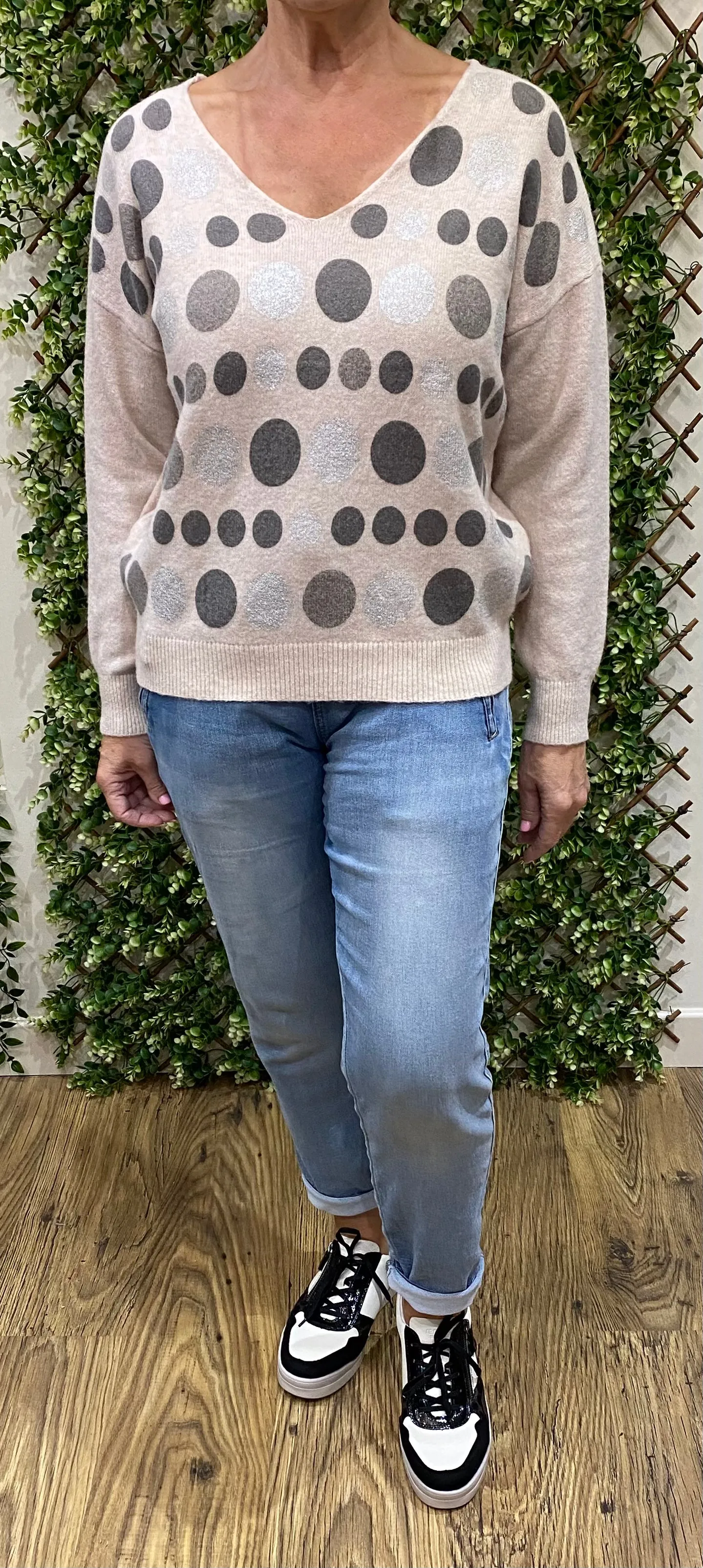 Black V-Neck Spotty Jumper