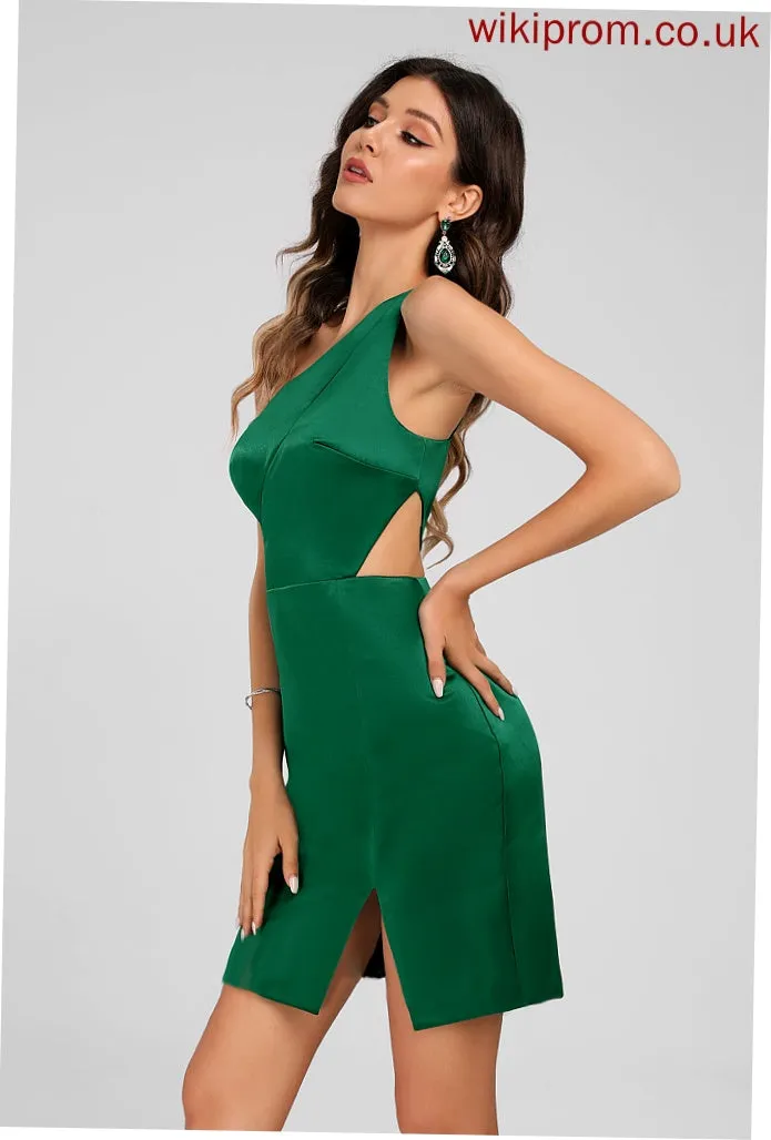 Bodycon Satin Short/Mini With Reagan Homecoming Dress Club Dresses Split One-Shoulder Front