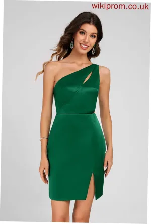 Bodycon Satin Short/Mini With Reagan Homecoming Dress Club Dresses Split One-Shoulder Front