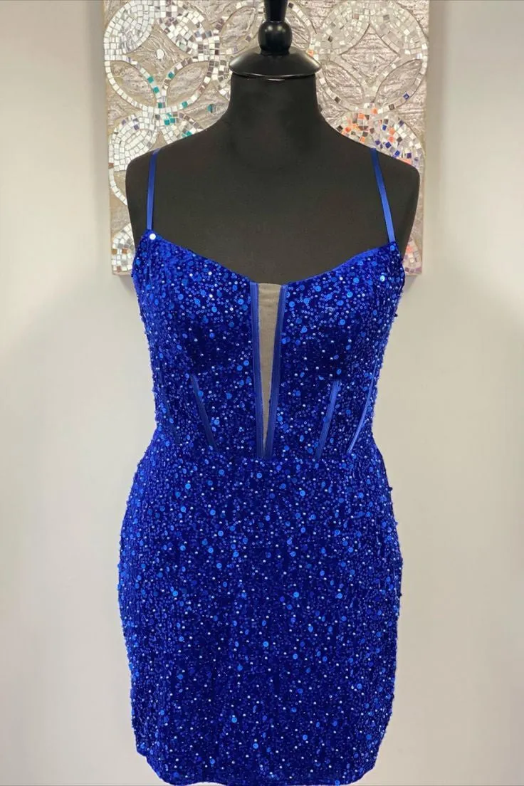Briella |Bodycon Spaghetti Straps Sequins Homecoming Dress