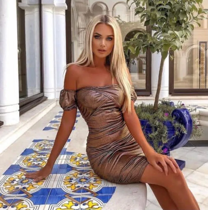Bronze Bardot Mini Dress