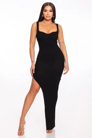 Bustier Side Slit Ribbed Maxi Dress