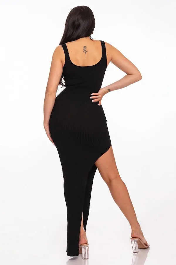 Bustier Side Slit Ribbed Maxi Dress