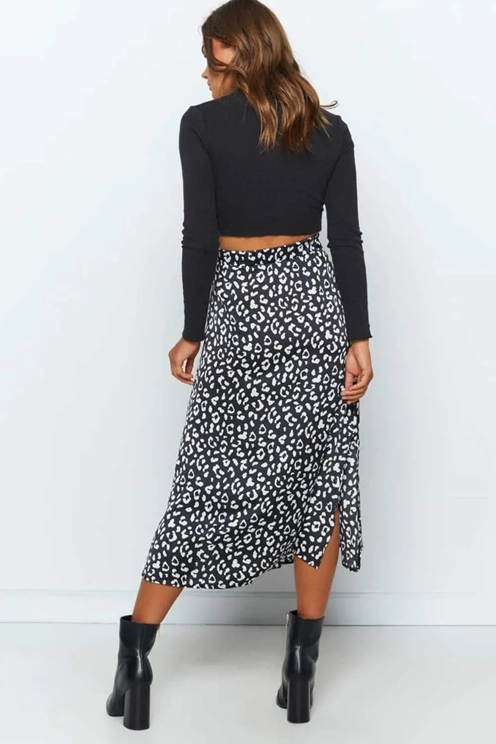 Casual Chiffon Leopard Print Split Long Skirts