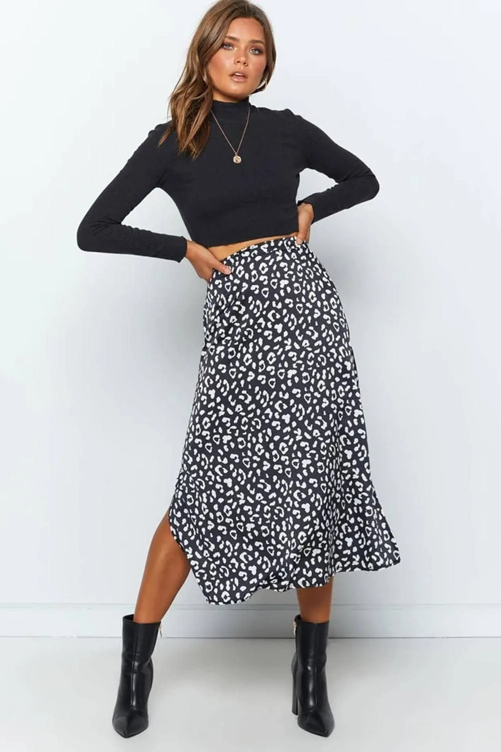 Casual Chiffon Leopard Print Split Long Skirts