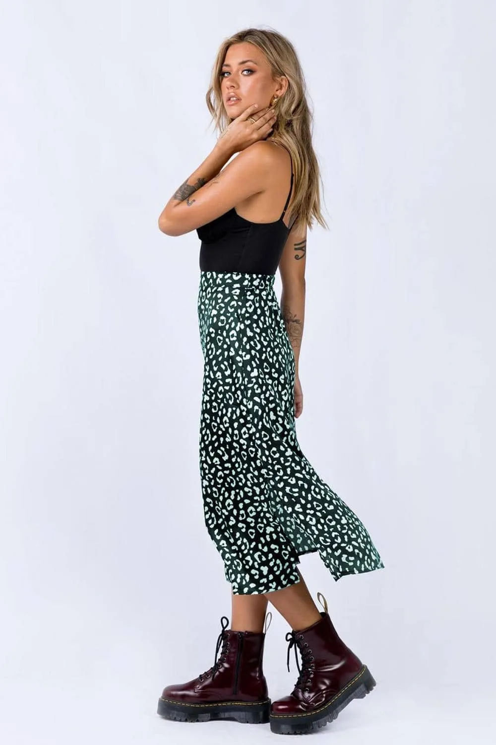 Casual Chiffon Leopard Print Split Long Skirts