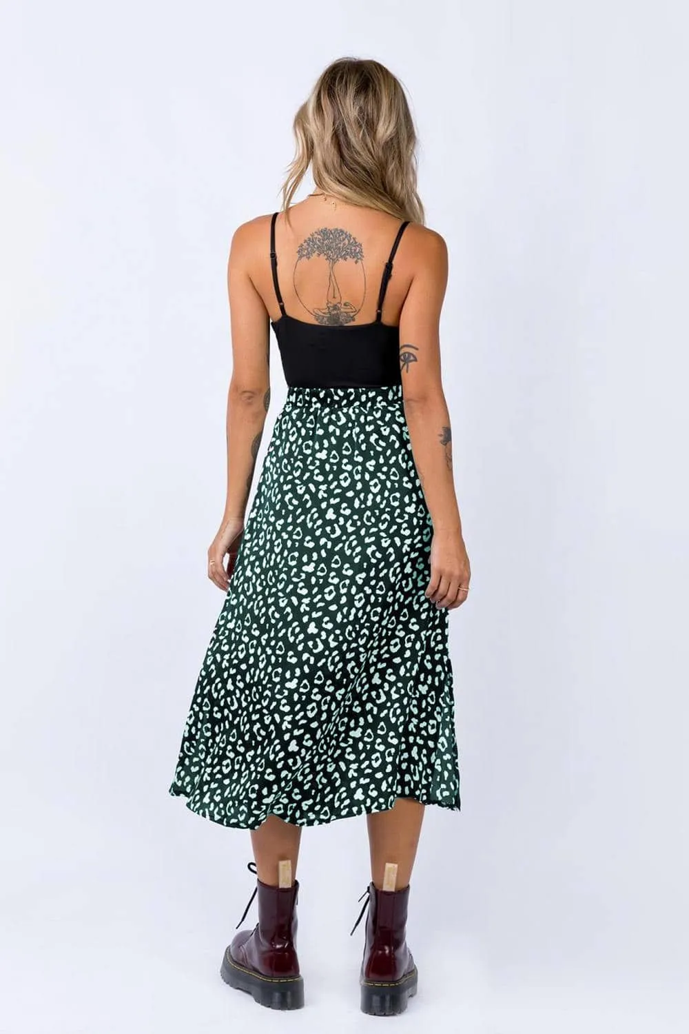 Casual Chiffon Leopard Print Split Long Skirts