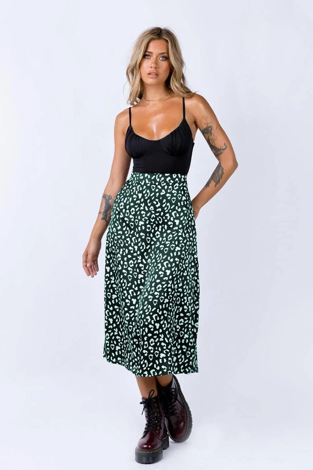 Casual Chiffon Leopard Print Split Long Skirts