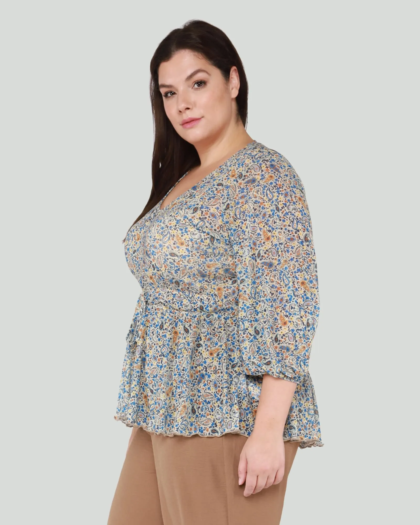 Celina Mesh Flared Top | Blue Orange Paisley