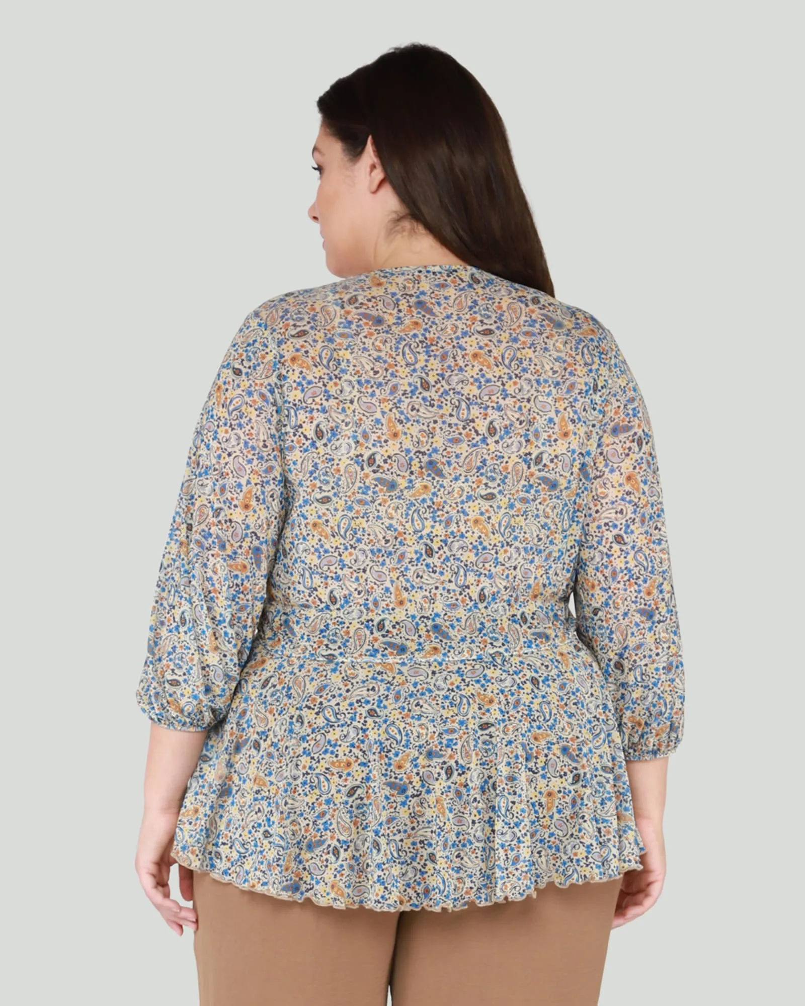 Celina Mesh Flared Top | Blue Orange Paisley