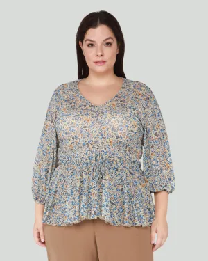 Celina Mesh Flared Top | Blue Orange Paisley