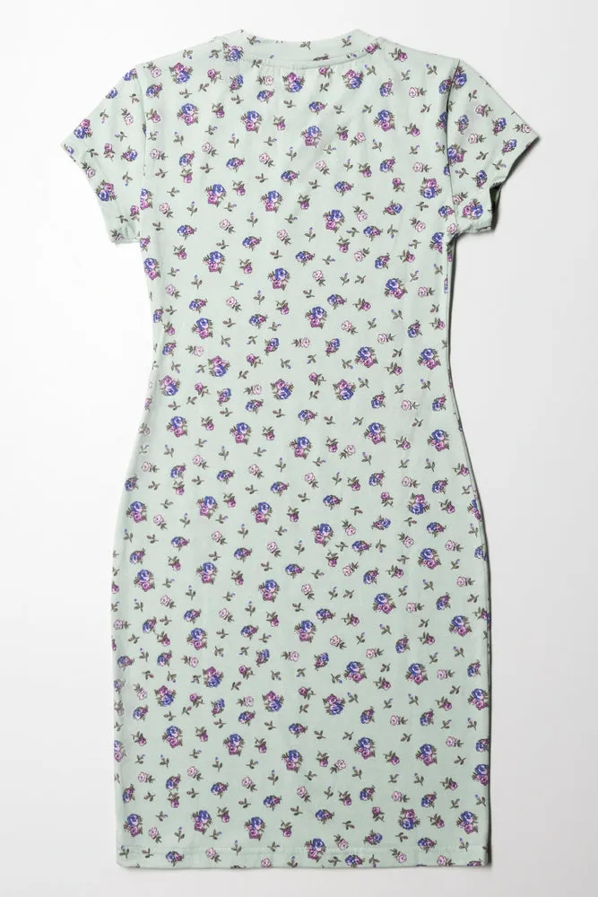 Ditsy Floral Bodycon Dress Green