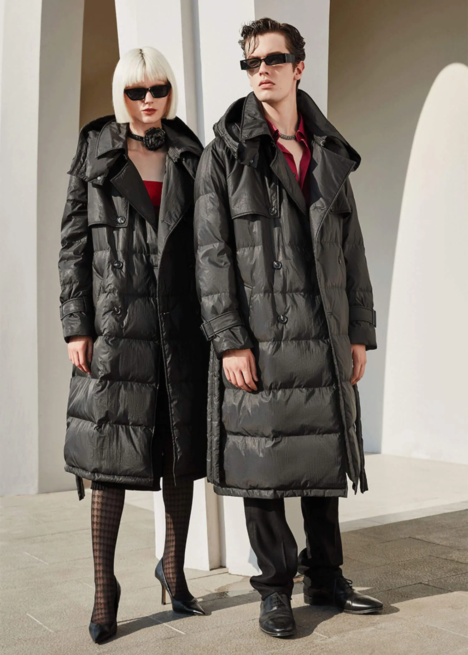 Double Breasted Hooded Down Puffer Coat