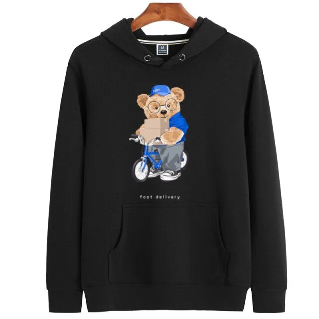 Eco-Friendly Bike Delivery Bear Hoodie