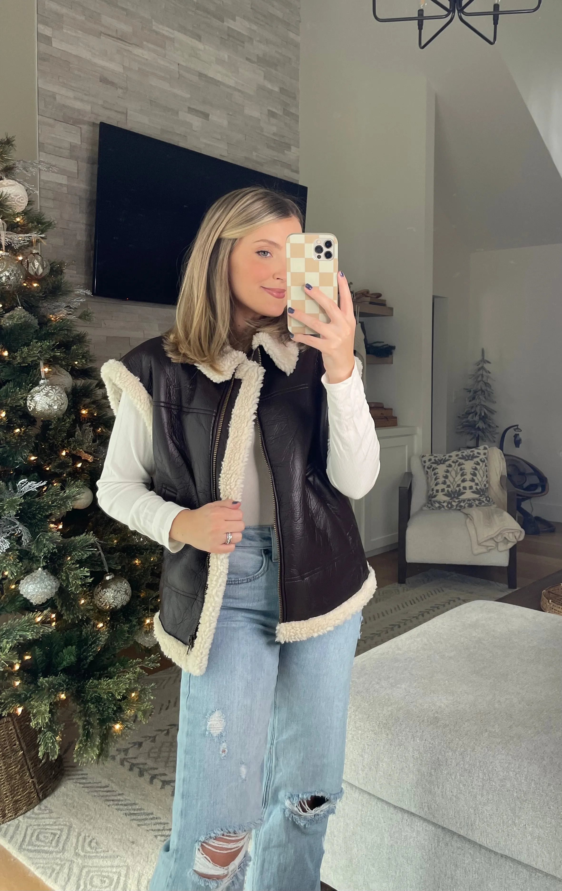 Farewell Faux Leather Shearling Vest