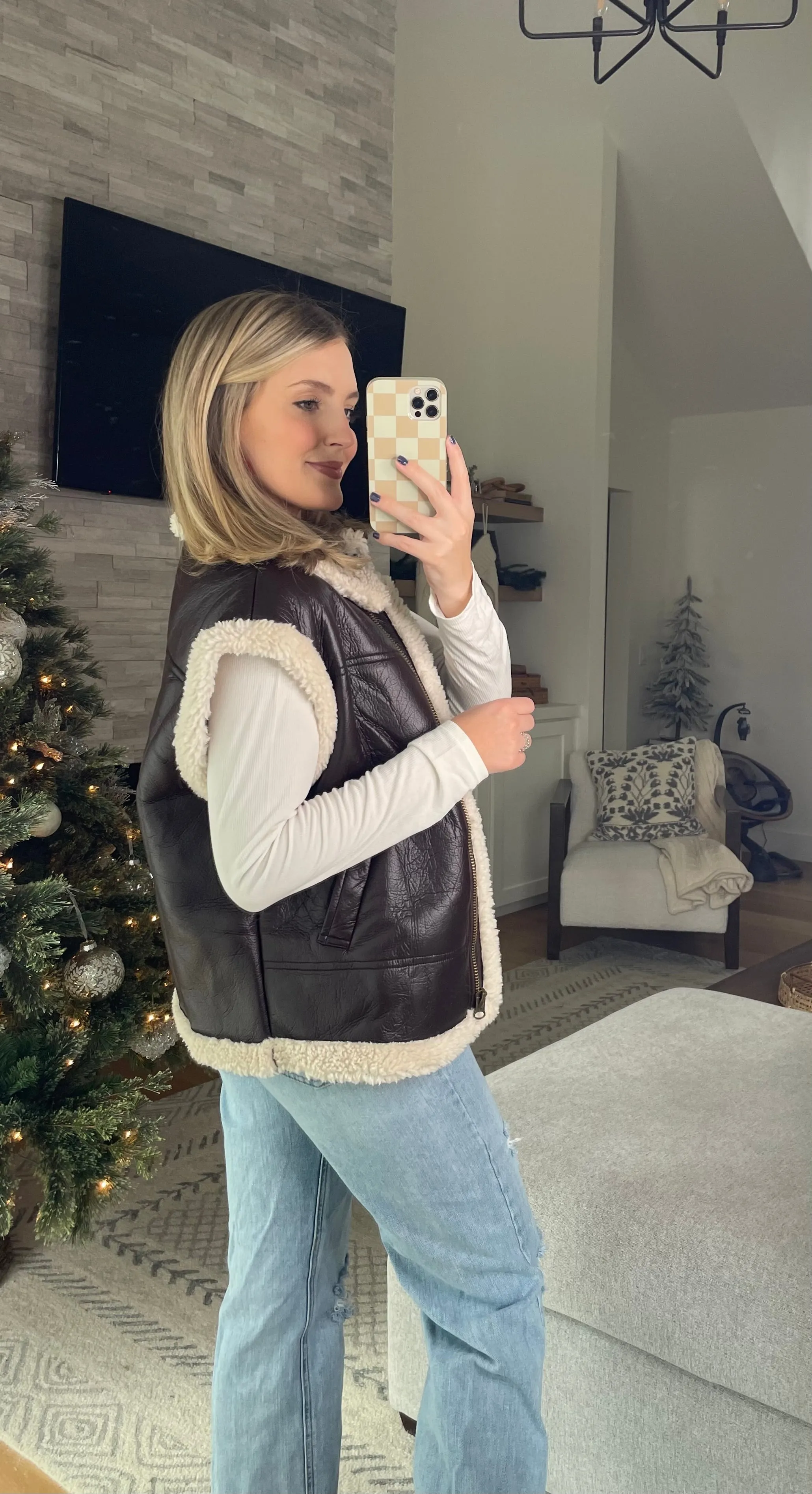 Farewell Faux Leather Shearling Vest